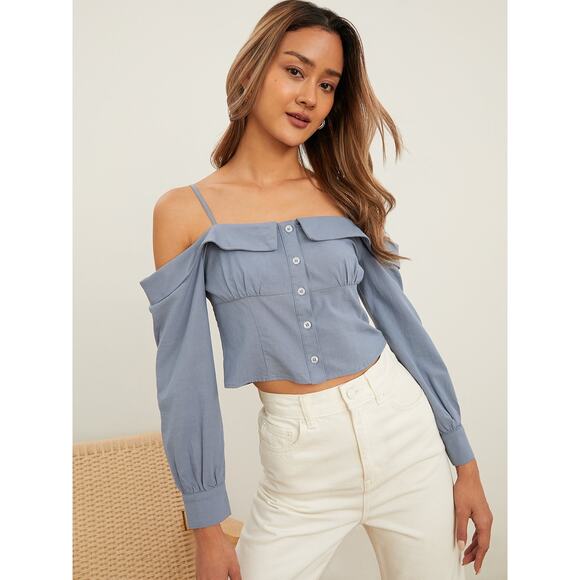 J.ING Off Shoulder Long Sleeve Button Up - Picture 1 of 7